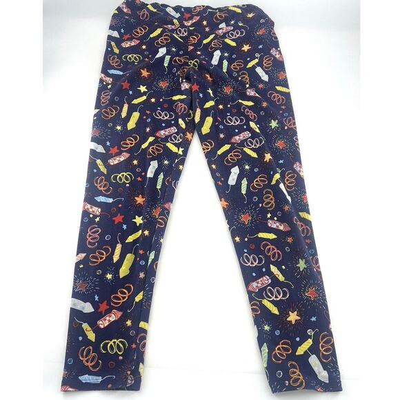 Lularoe Leggings Women Tall Curvy TC Size 12 -18 Blue Colorful Birthday Firework - Picture 1 of 8